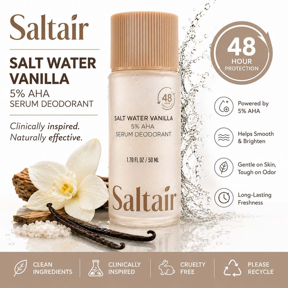 NEW Saltair Salt Water Vanilla 5% AHA Serum Deodorant 1.70 fl oz